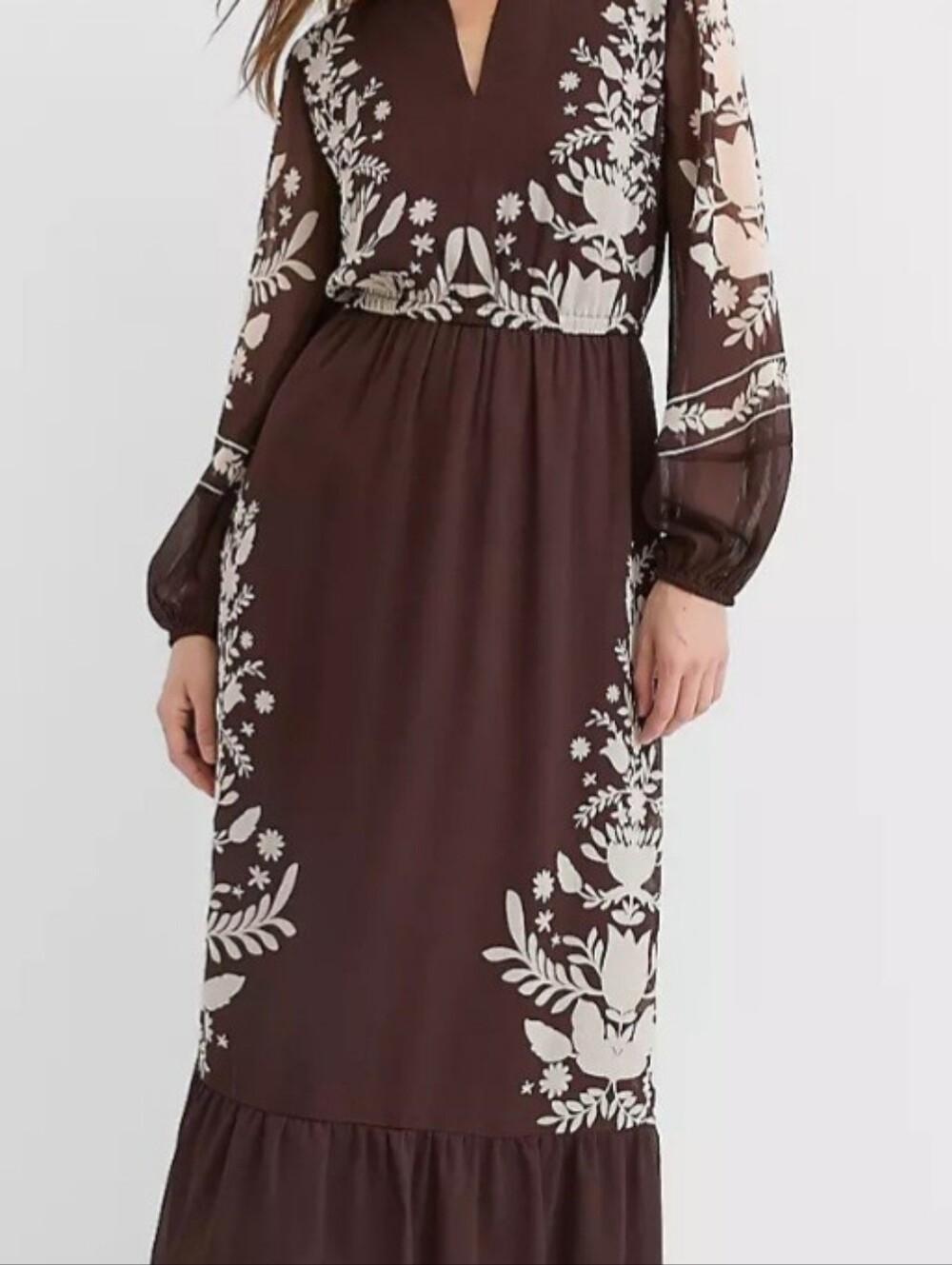 Loft Women's Brown Floral Print Long Sleeve Dress